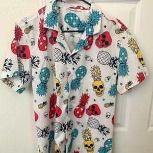 Skull Fruit Print Casual Short Sleeve Button Down Shirt